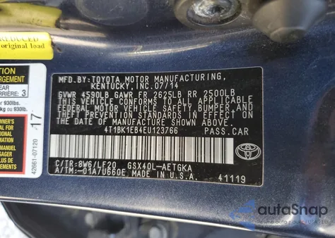 2014 Toyota Avalon Base из США, поврежденный, VIN 4T1BK1EB4EU123766